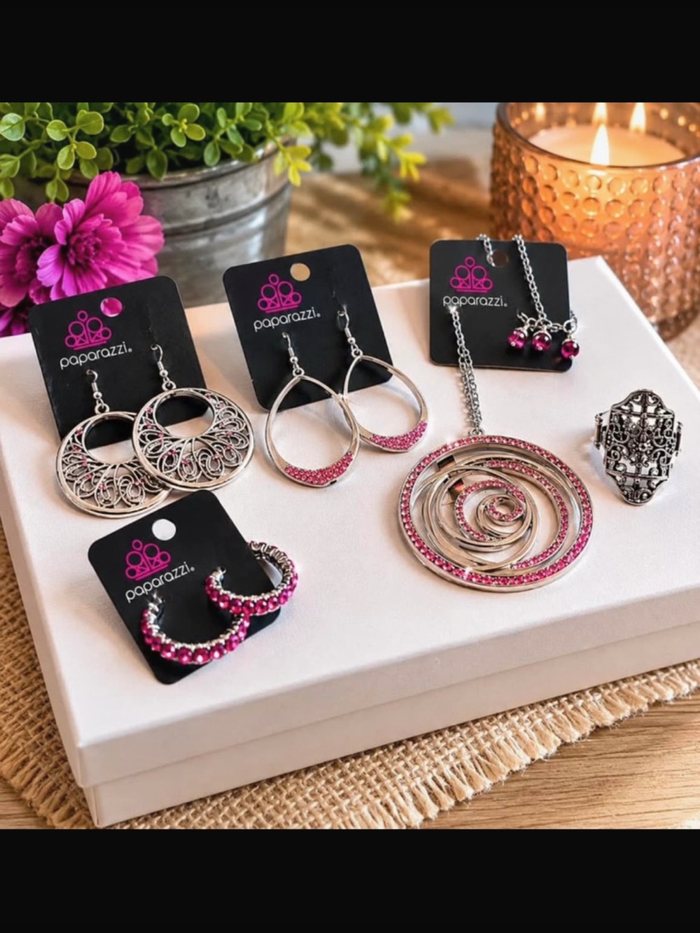 paparazzi Silver and Pink Spiral Pendant Necklace with Coordinating Earrings Set